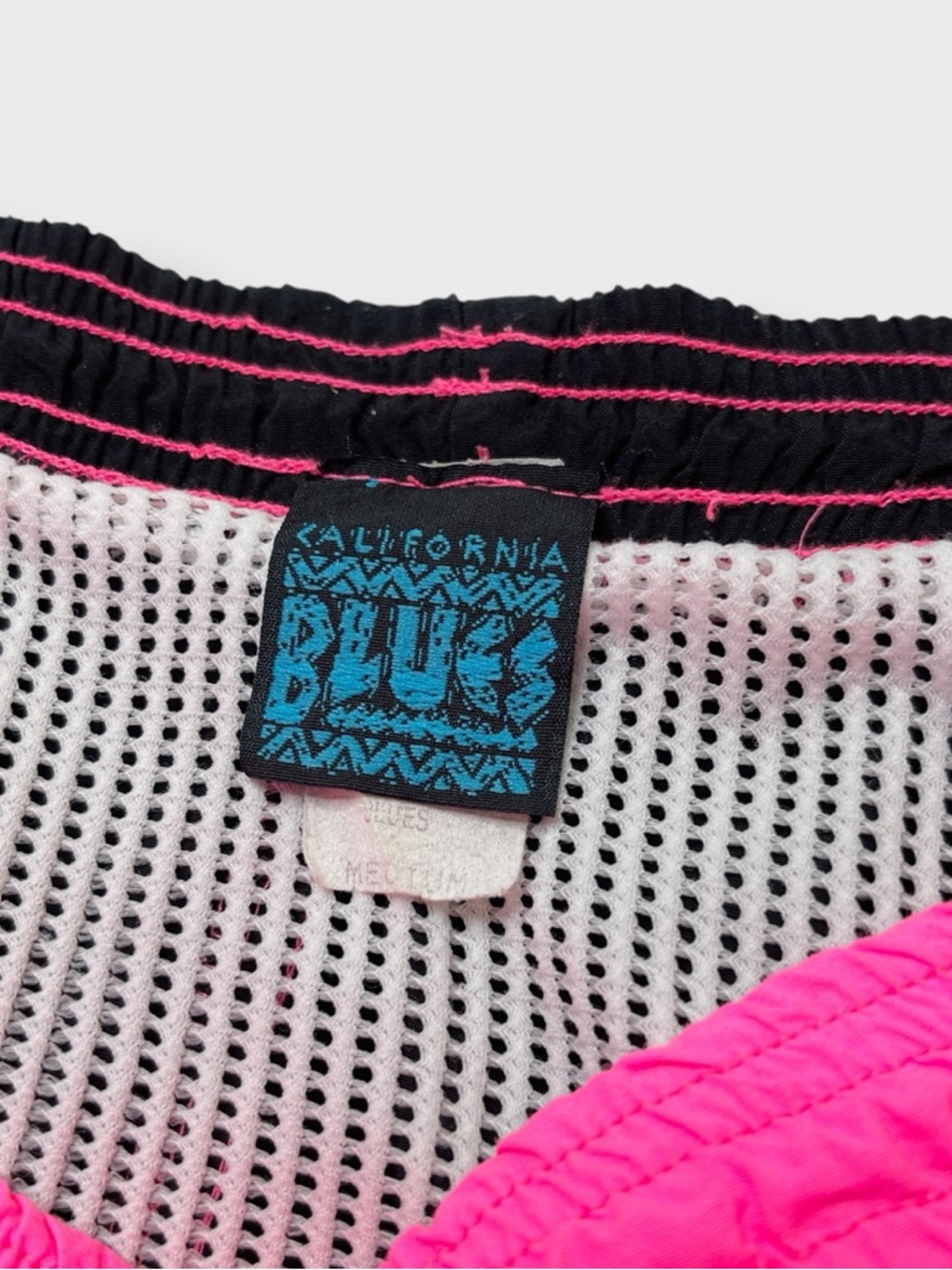 Vintage 90s California Blues Neon Swim Shorts, Nylon Logo, Pockets Trunks, Surf - Picture 5 of 7